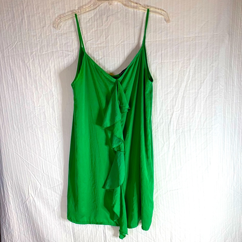 Zara green ruffle long cami tank top spaghetti strap size L